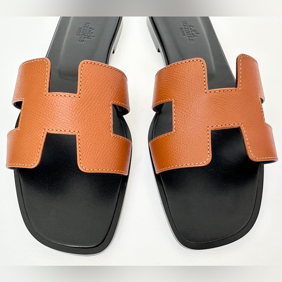 HERMES ORAN SANDALS IN NATUREL BROWN EPSOM LEATHER. SIZE 38 NEW - Picture 6 of 14